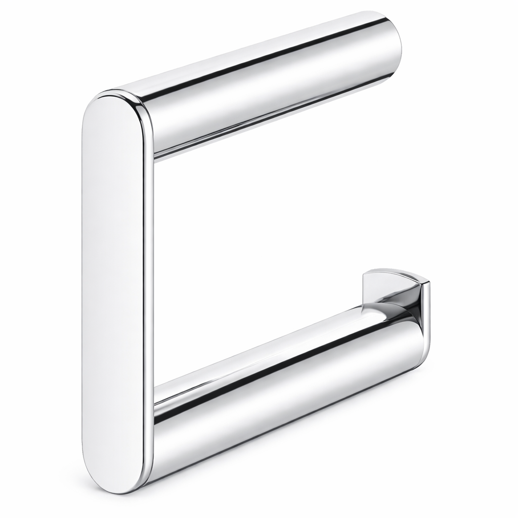 LAN Toilettenpapierhalter – offene Form – Alu silber-eloxiert / verchromt