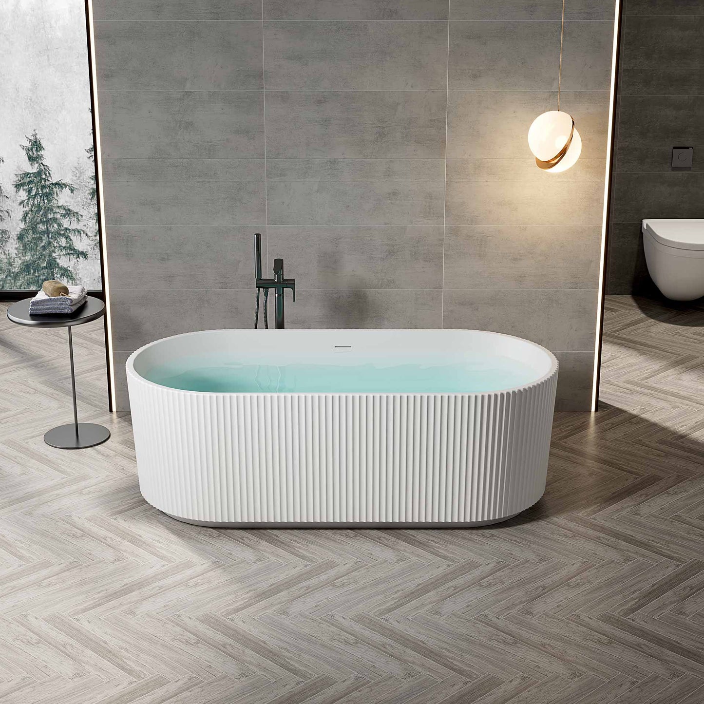 Oase AL – Freistehende Badewanne „Muffly“ – Vertikale Struktur – Acryl – 170 × 80 × 58 cm – Matt White