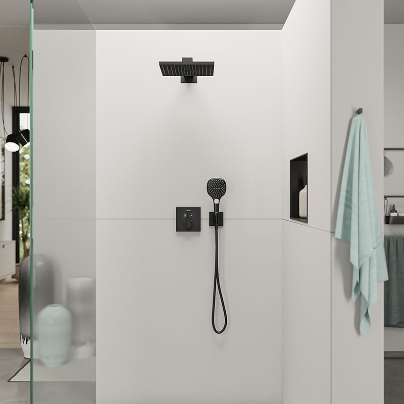 hansgrohe Raindance E 300 – Kopfbrause mit Brausearm – Schwarz matt