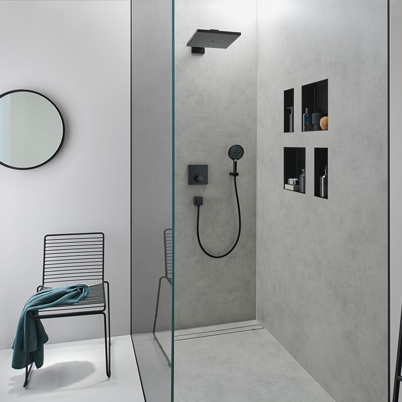 hansgrohe Raindance E 300 – Kopfbrause mit Brausearm – Schwarz matt