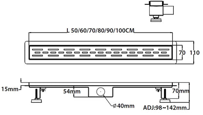 Design Duschrinne Bodenablauf Ablaufrinne 50-100cm rostfreier Edelstahl Schwarz