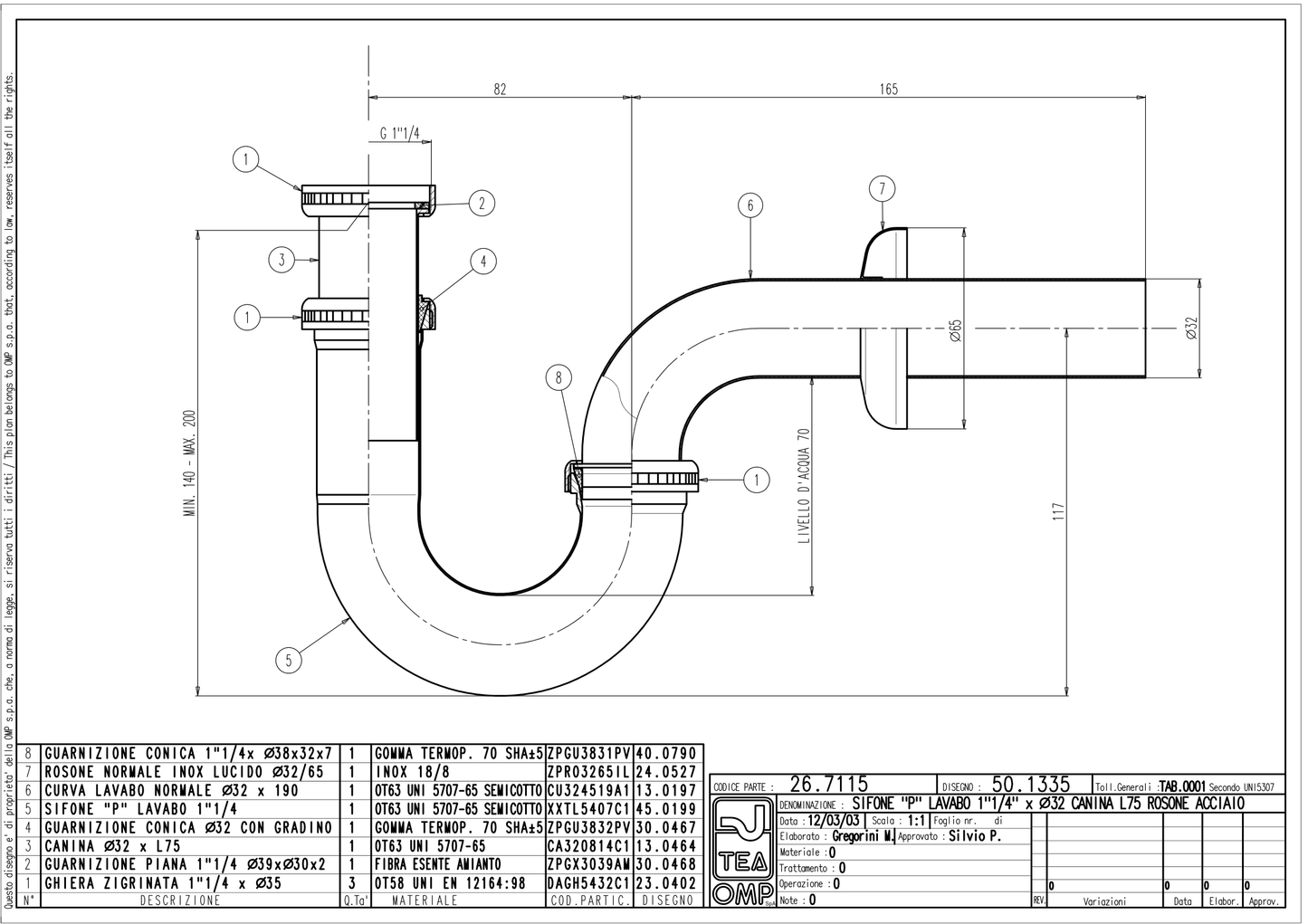 Siphon tube chromé 11/4" DN 32 testé DIN 