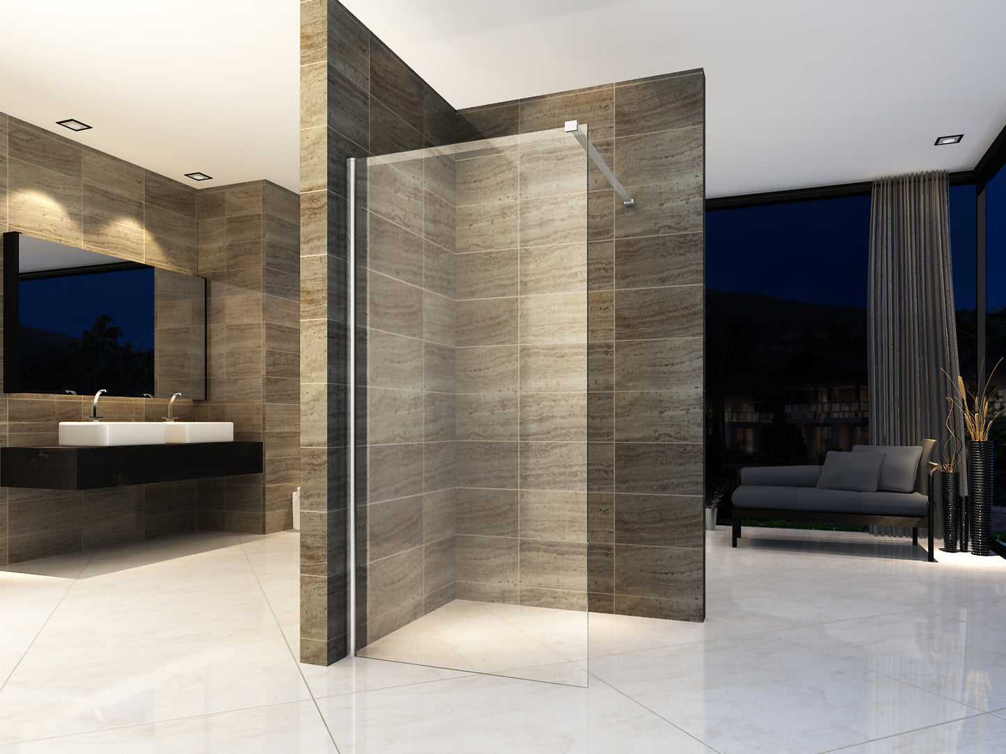 Walk in shower enclosure clear glass cabin with nano coating