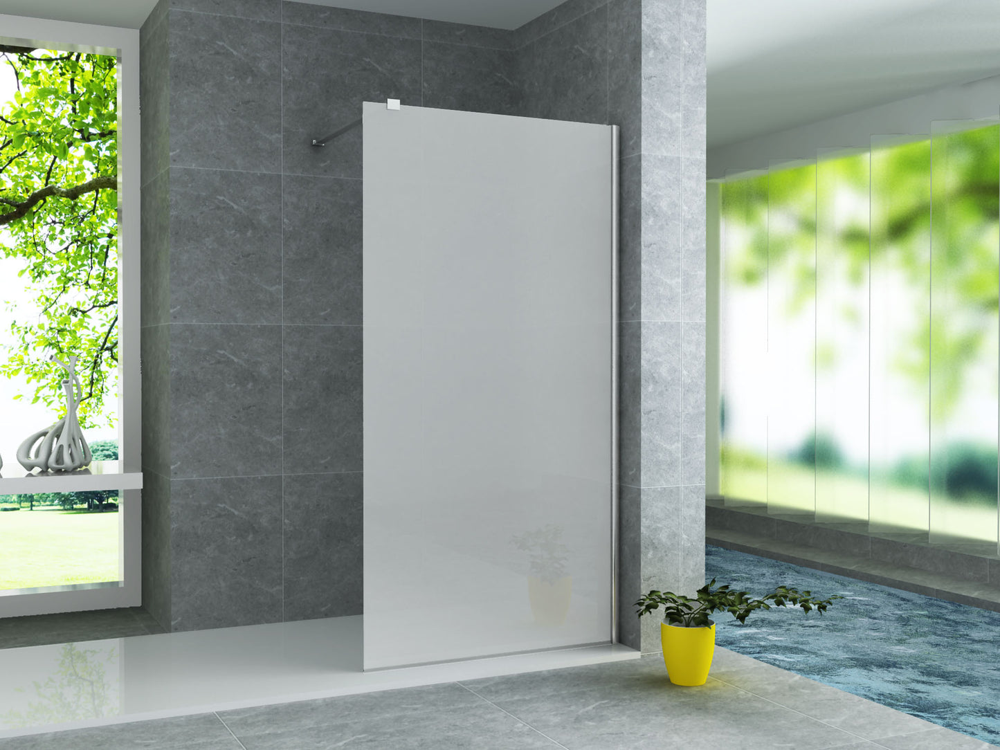 Cabine de douche à l'italienne en verre dépoli avec revêtement nano