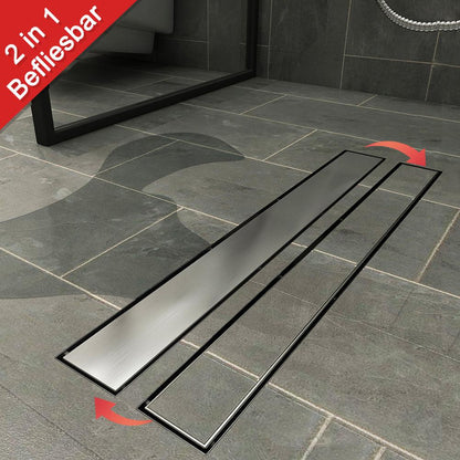 SandBad design shower channel drain channel 2-in-1 tile trough and closed grate 50-150cm stainless steel