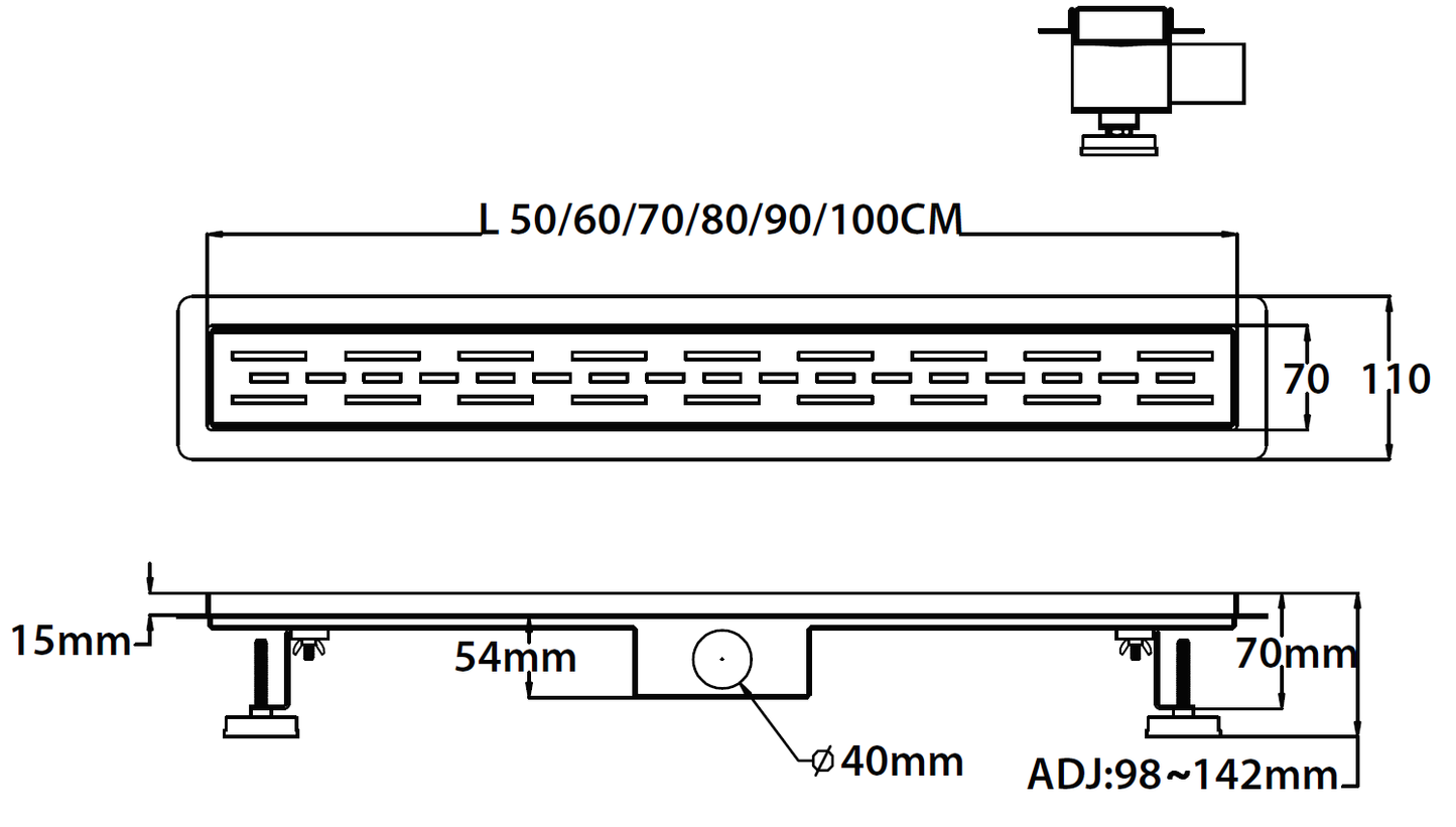 SandBad design shower channel drain channel 2-in-1 tile trough and closed grate 50-150cm stainless steel