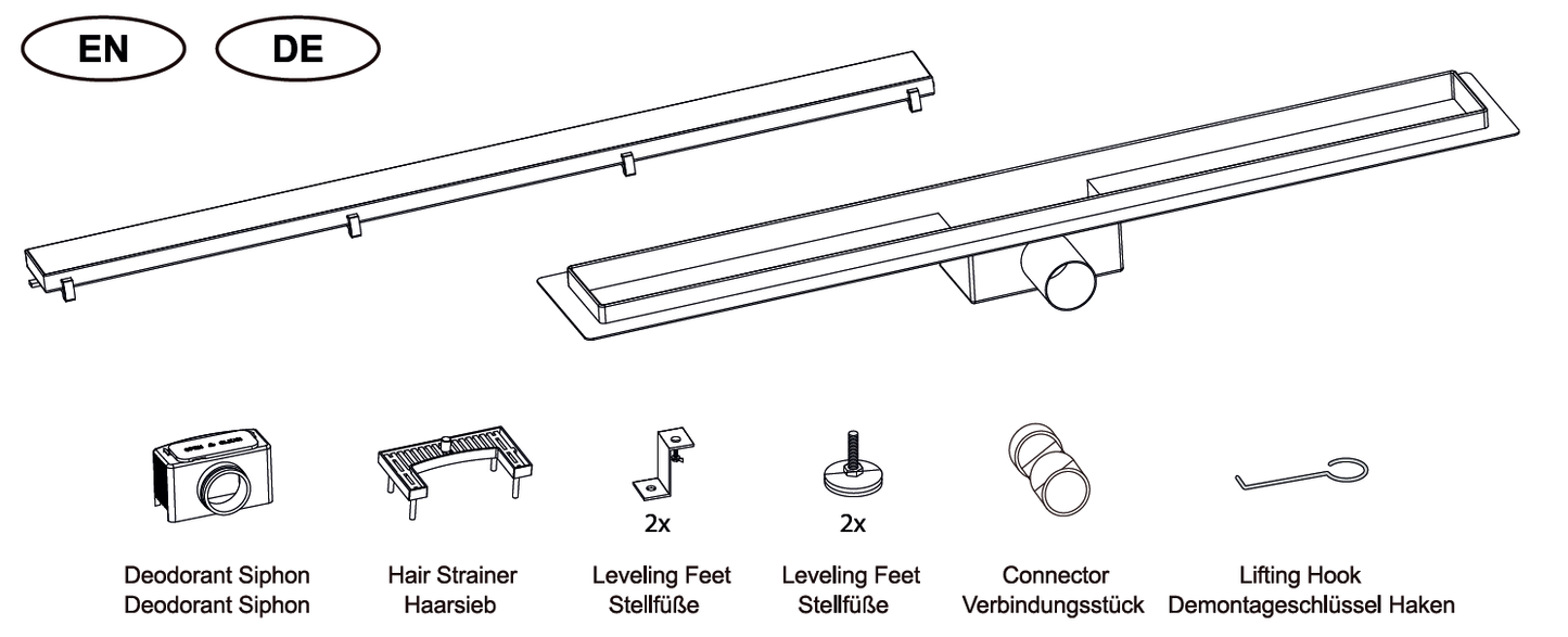 SandBad design shower channel drain channel 2-in-1 tile trough and closed grate 50-150cm stainless steel