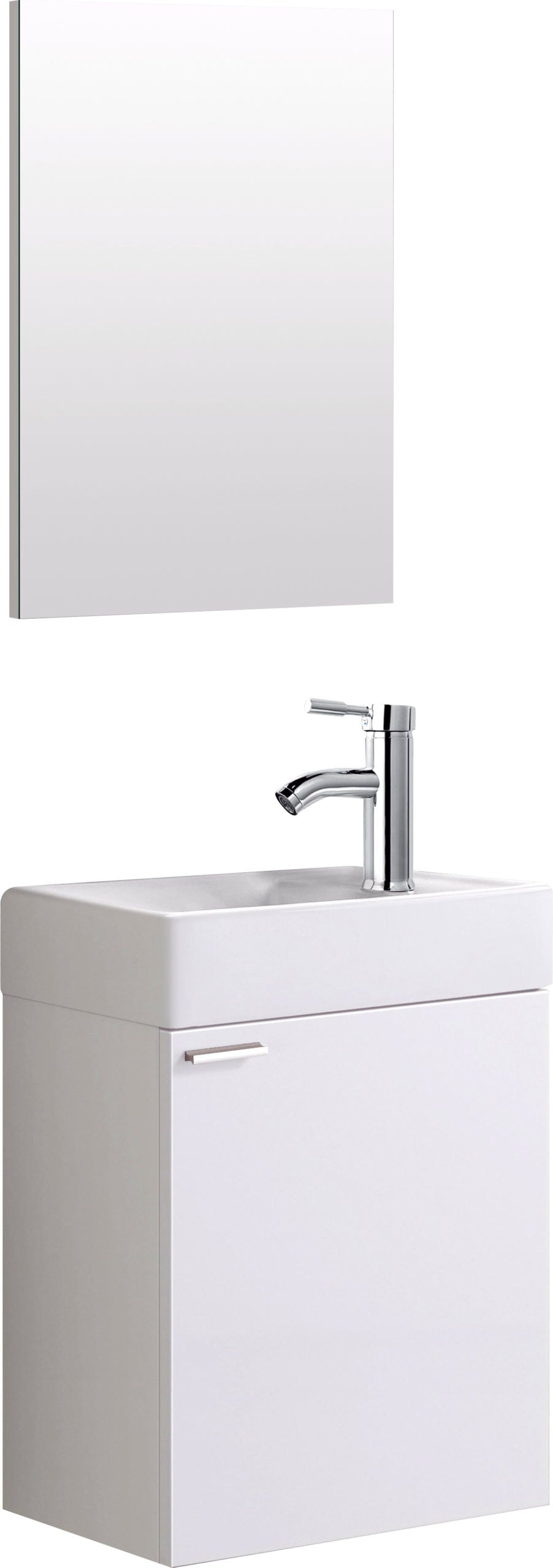 Oase mini washbasin in a complete set with base cabinet, mirror and sink