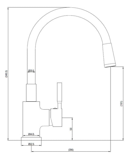 Verosan+ Moderne Küchenarmatur Barcelona chrom mit flexiblem grauem Schlauch