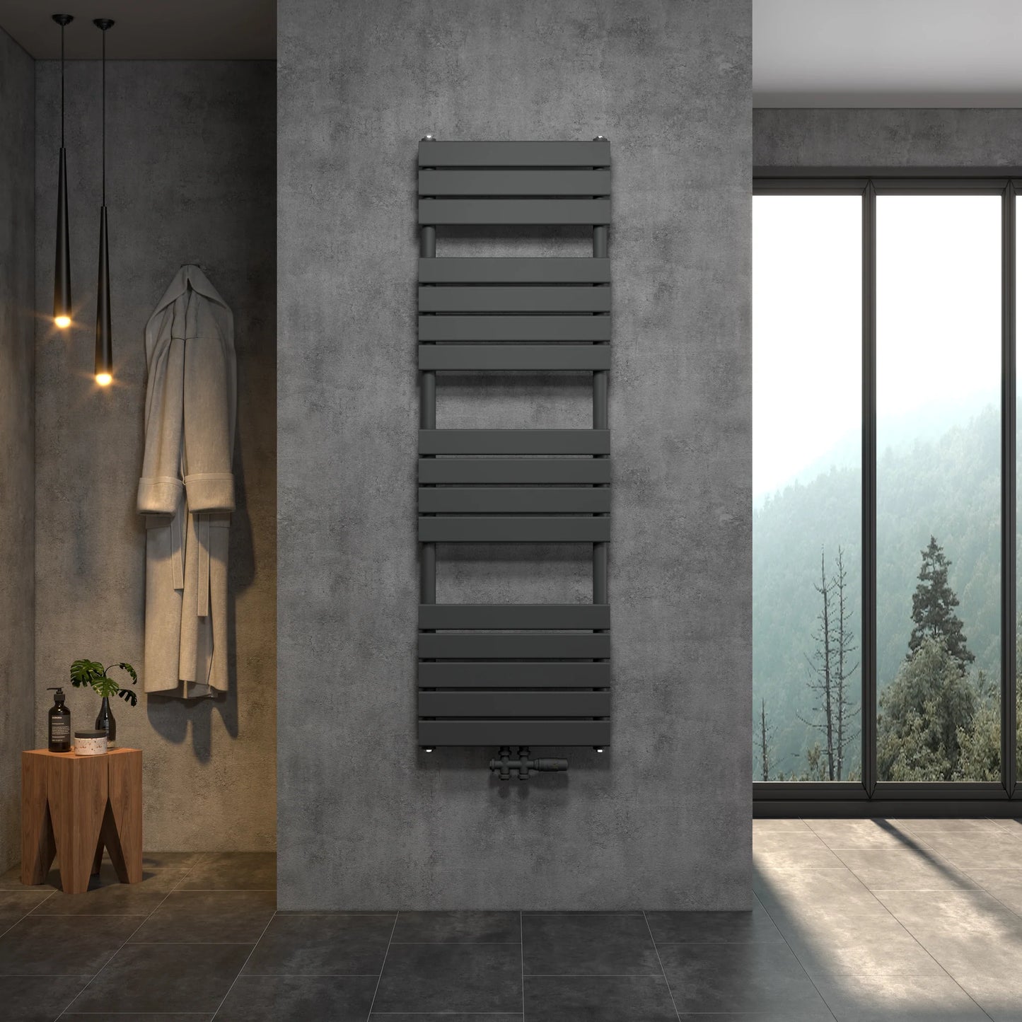 Radiateur de salle de bain design WN avec raccordement central et raccordement latéral anthracite