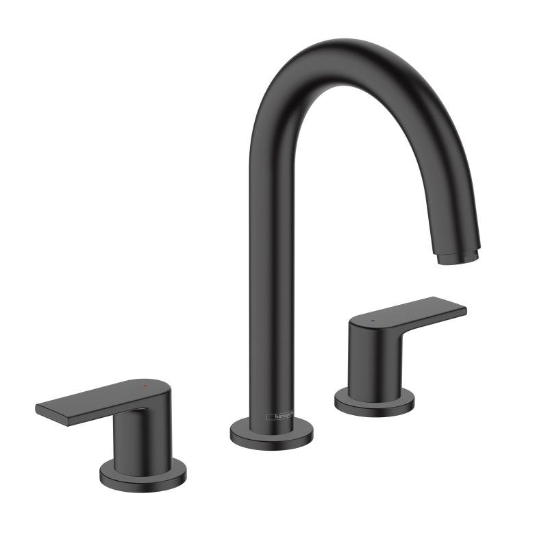 Hansgrohe Vernis Shape 3-Loch Waschtischarmatur mit Zugstangen-Ablaufgarnitur, schwarz matt