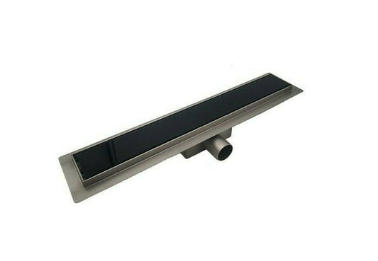Design shower channel floor drain with black grid made of glass 50-100cm