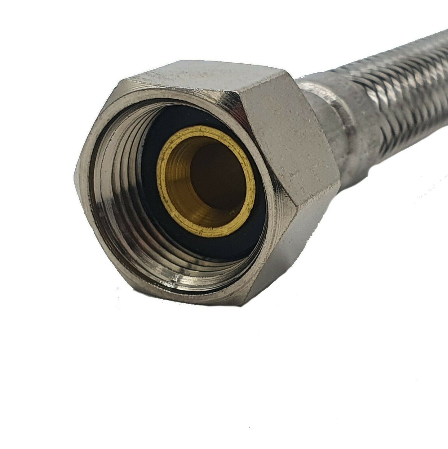 Flex extension 1/2 x 1/2 and 1/2 x 3/8 reinforced hose DVGW made of stainless steel